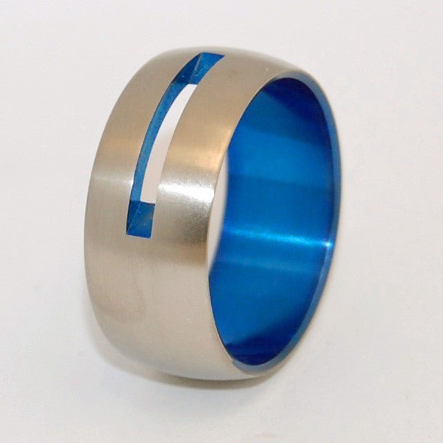 Let Love Shine Through | Men's Blue Anodized & Titanium Wedding Ring - Minter and Richter Designs