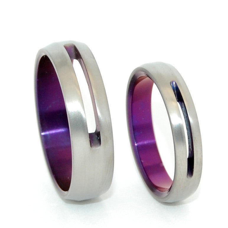 Let Love Shine Through | Purple Anodized Titanium Wedding Ring Set - Minter and Richter Designs