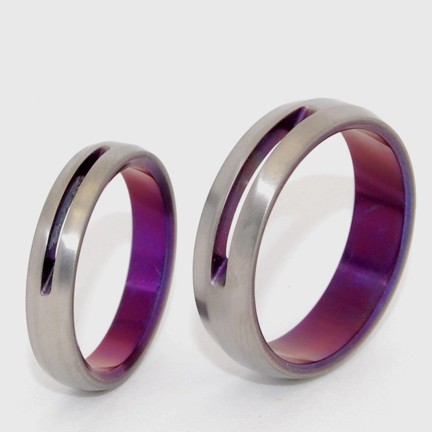 Let Love Shine Through | Purple Anodized Titanium Wedding Ring Set - Minter and Richter Designs
