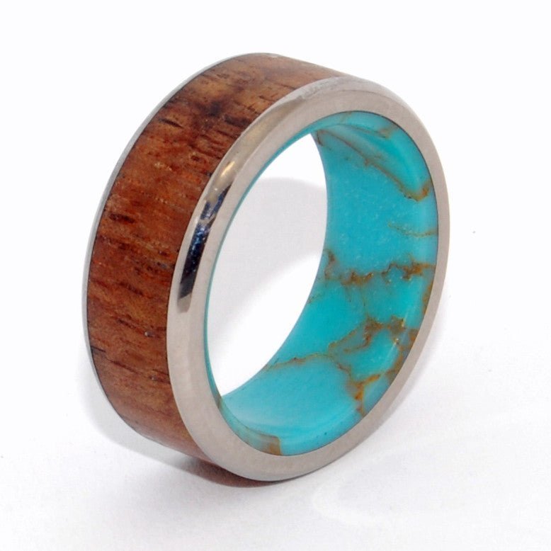 Let There Be | Men's Turquoise Stone, Hawaiian Koa Wood & Titanium Wedding Ring - Minter and Richter Designs