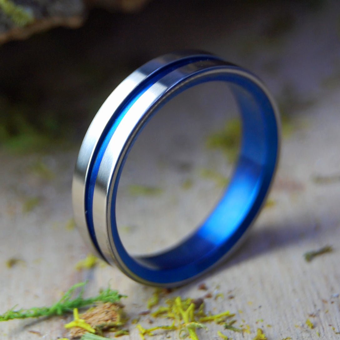 Lord Henry | Size 9.75 At 4.8mm | Sapphire Blue Titanium | Unique Wedding Band | On Sale - Minter and Richter Designs