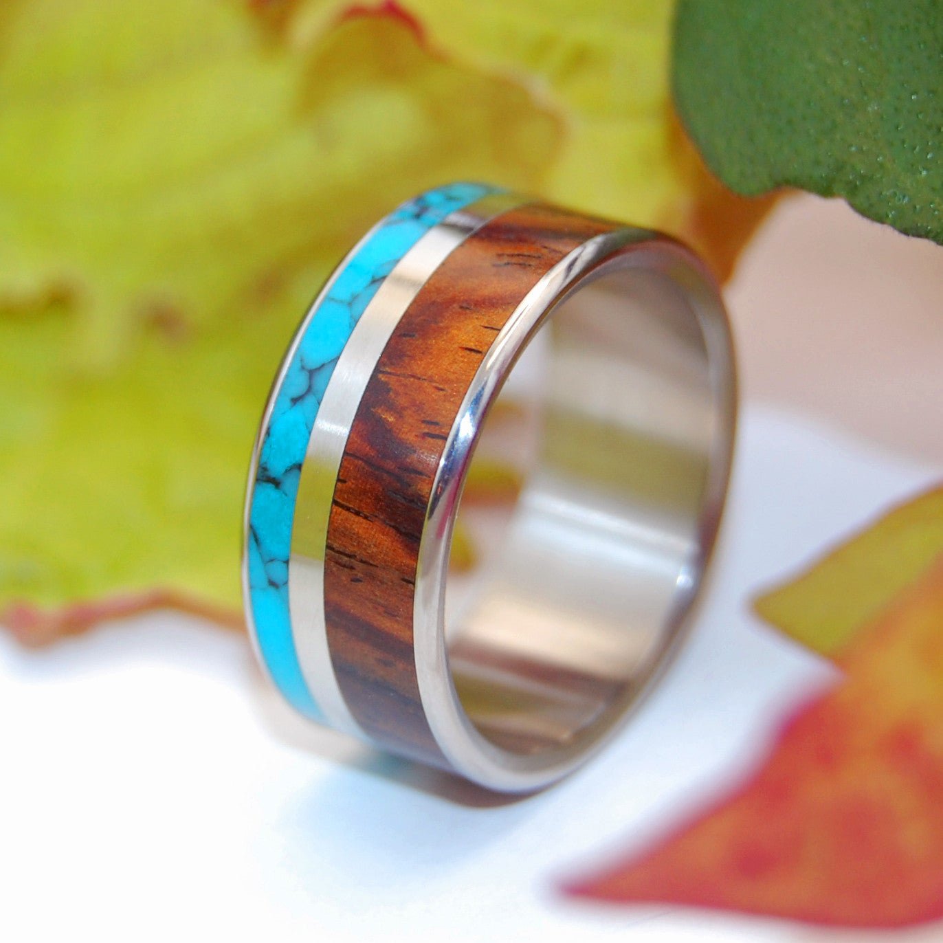 Love And Beyond | Men's Turquoise, Wood & Titanium Wedding Ring - Minter and Richter Designs