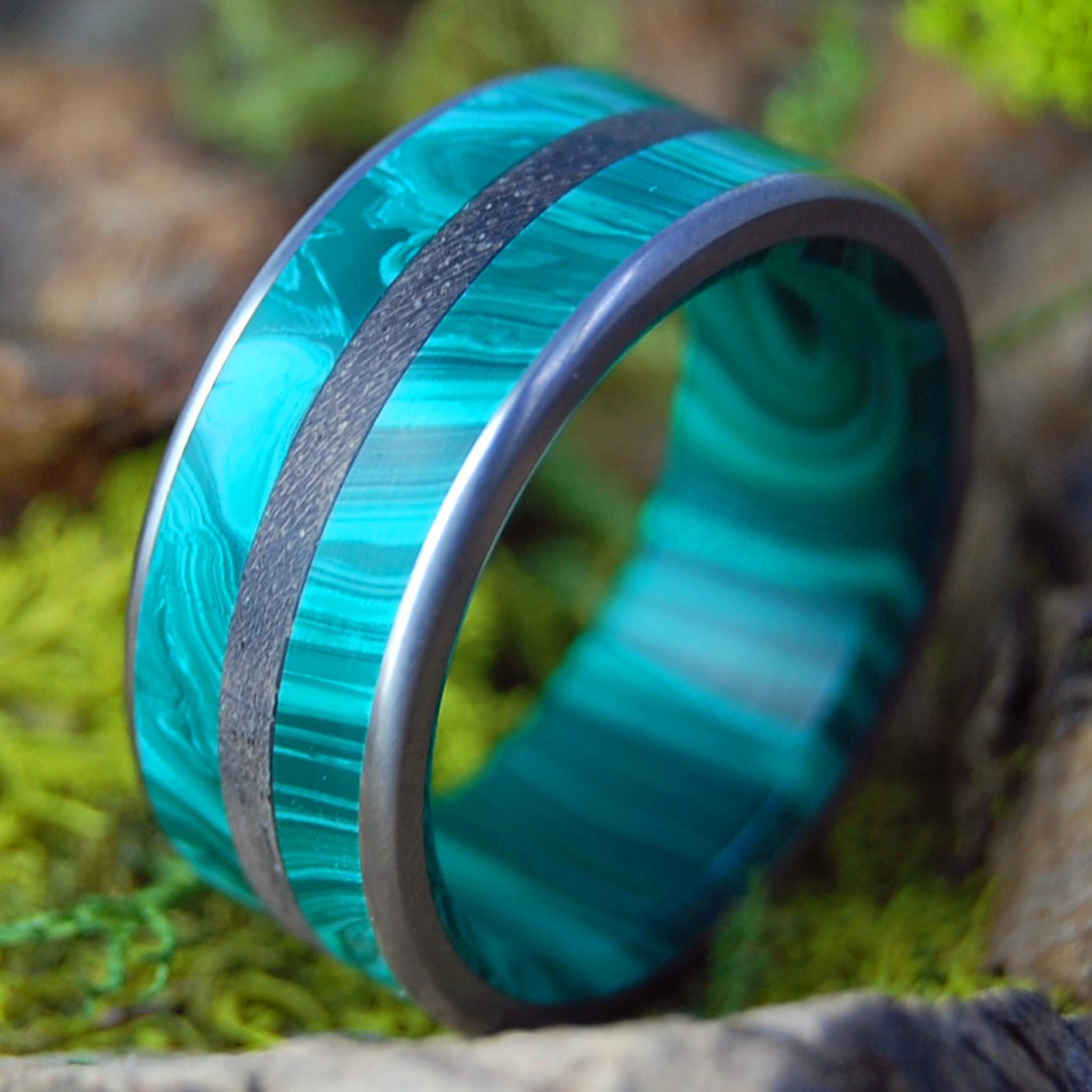 MALACHITE DESERT | Men's Desert Ironwood, Malachite Stone & Titanium Wedding Ring - Minter and Richter Designs