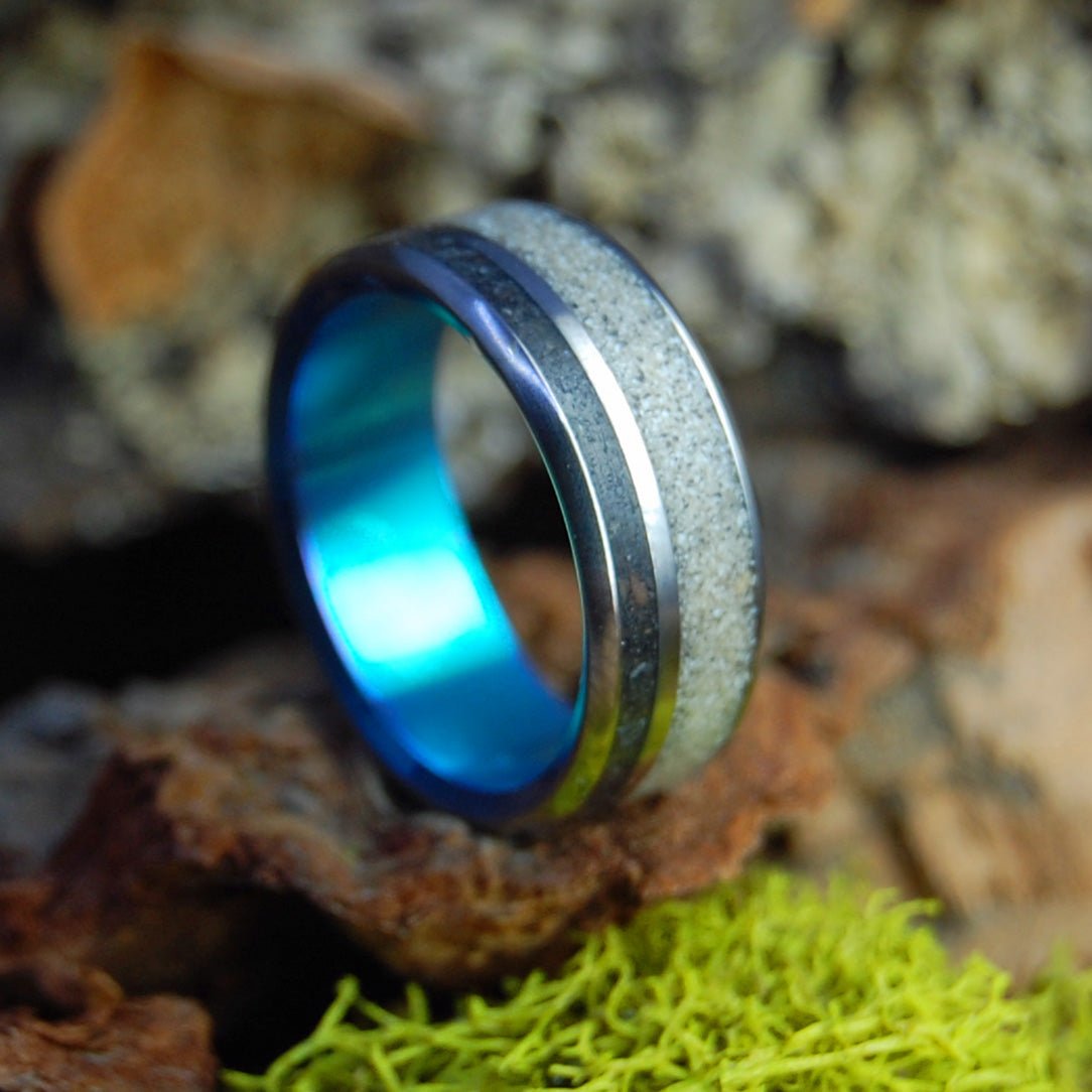 Marassi to Santorini I | Beach Sand Titanium Wedding Ring - Minter and Richter Designs