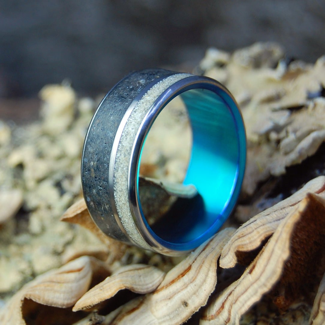 Marassi to Santorini II | Beach Sand Titanium Wedding Ring - Minter and Richter Designs