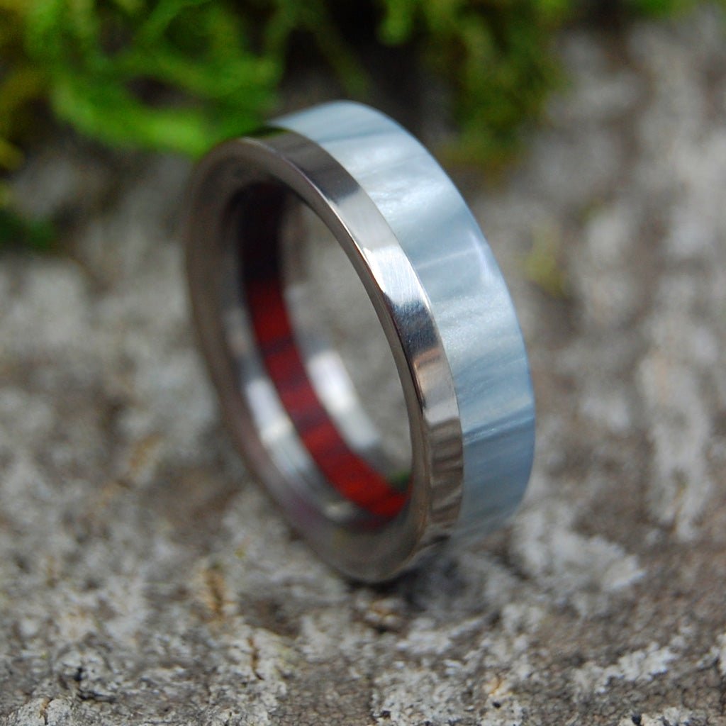 Marble Tulip | Size 9.75 At 7mm | Gray Marble and Tulip Wood | Unique Wedding Band | On Sale - Minter and Richter Designs