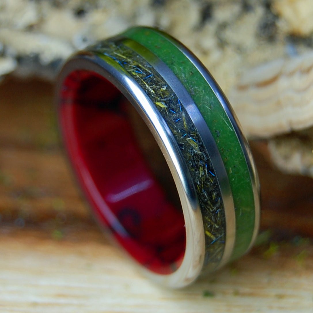 MARRIAGE OF THE MACAW | Men's Macaw Feathers, Marijuana, Jasper Stone Titanium Wedding Ring - Minter and Richter Designs