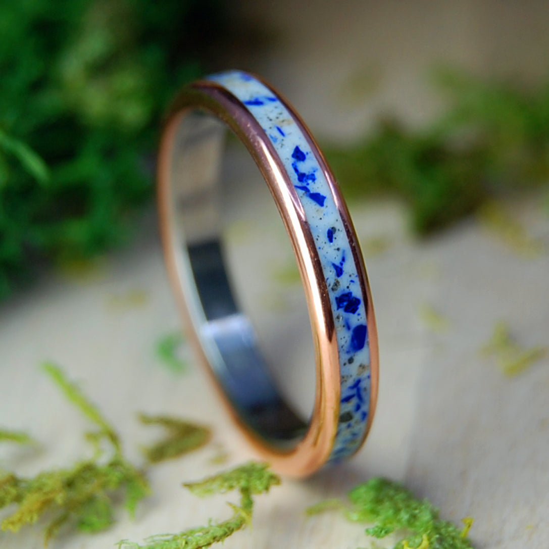 Matera Italy Sodalite | Men's Italian Crushed Stones, Crushed Sodalite, Copper & Titanium Wedding Ring - Minter and Richter Designs