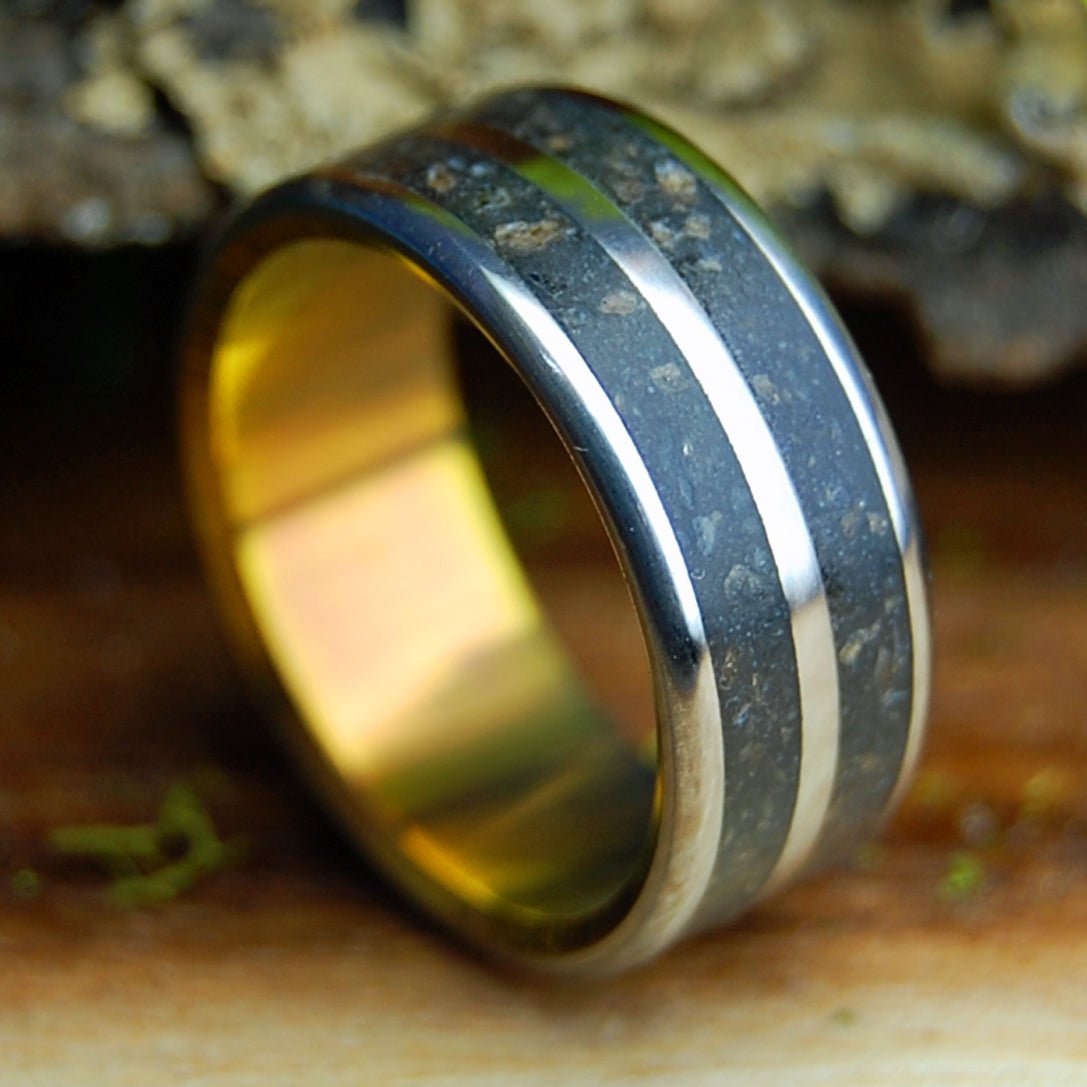 MEGALODON ON SUNSET | Men's Icelandic Lava, Megalodon Shark Tooth & Titanium Wedding Ring - Minter and Richter Designs