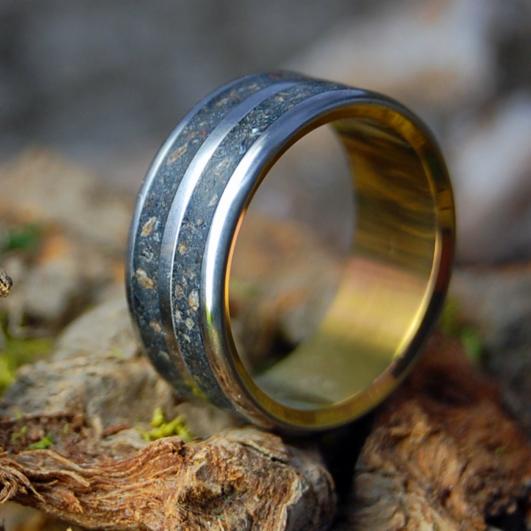 MEGALODON ON SUNSET | Men's Icelandic Lava, Megalodon Shark Tooth & Titanium Wedding Ring - Minter and Richter Designs