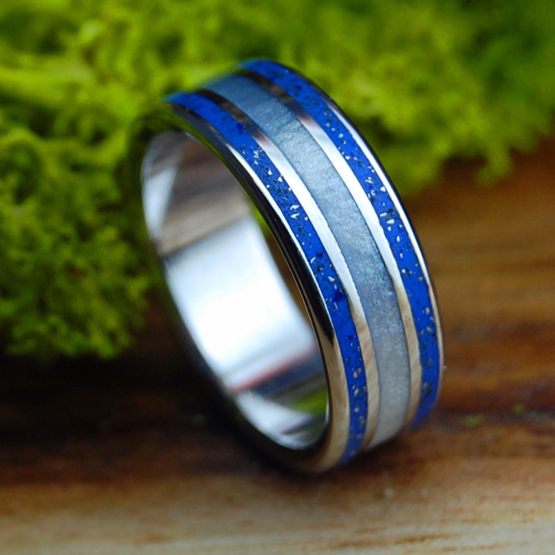 MERCEDES GUY NARROW | Men's Gray Marbled Opalescent & Inox Steel Wedding Ring - Minter and Richter Designs