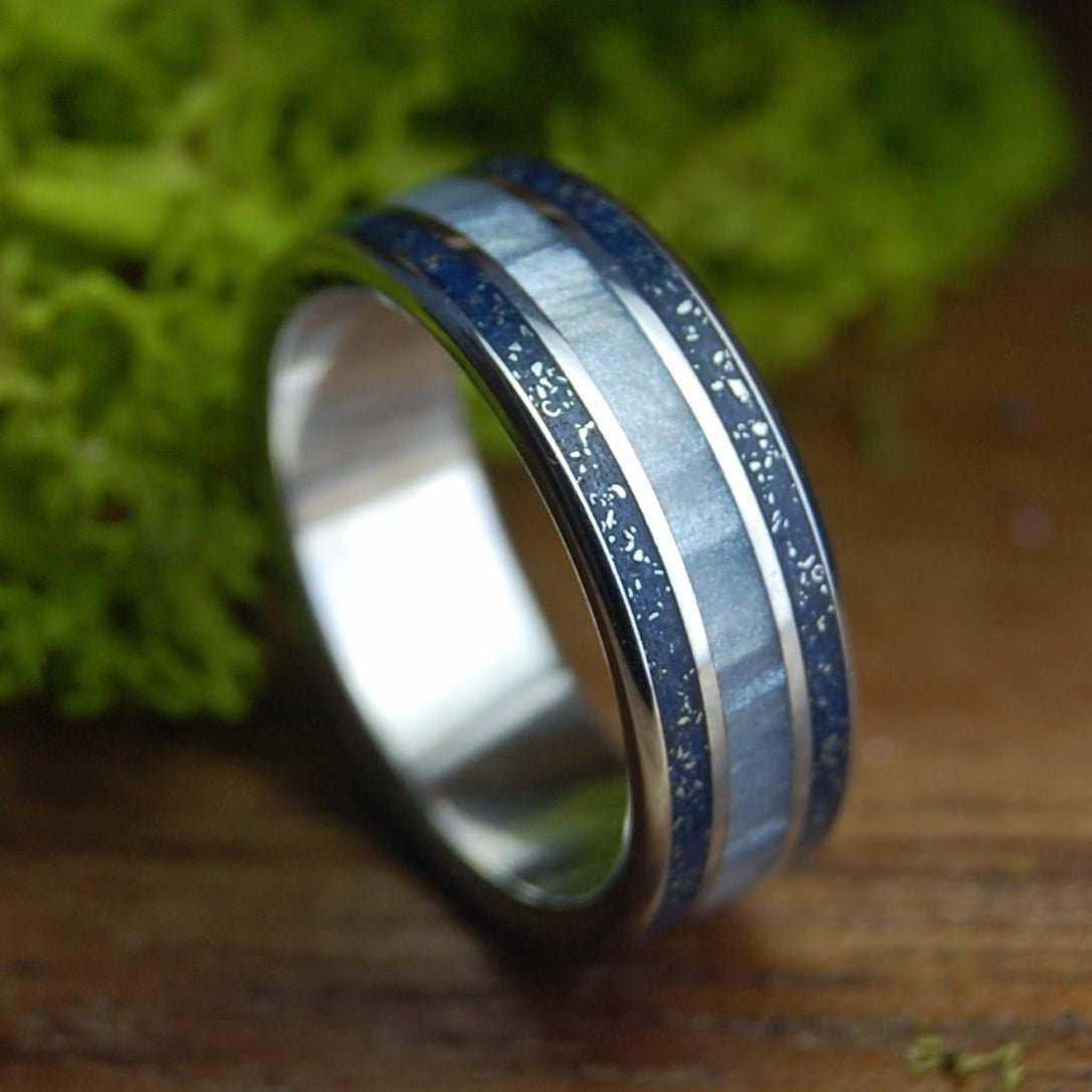 MERCEDES GUY SLIM | Men's Gray Marbled Opalescent & Inox Steel Wedding Ring - Minter and Richter Designs