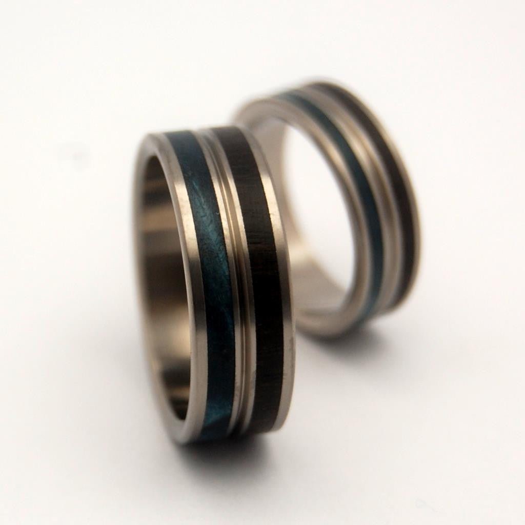 Mesmerize | African Black Wood & Blue Maple - Titanium Wedding Ring - Unique Wedding Ring Sets - Minter and Richter Designs