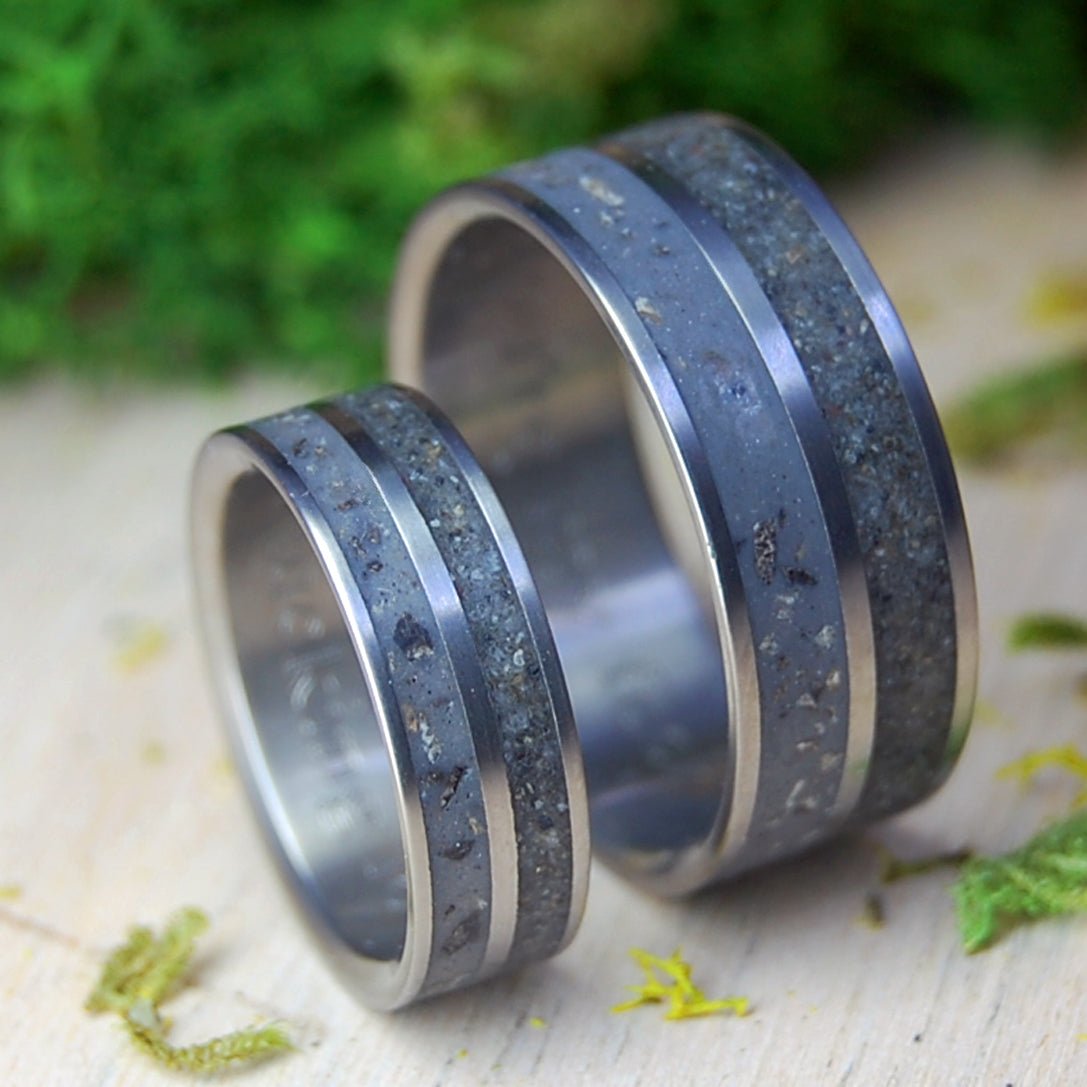 Michigan to Alaska | Petoskey Stone and Alaskan Beach Sand - Unique Wedding Rings - Minter and Richter Designs
