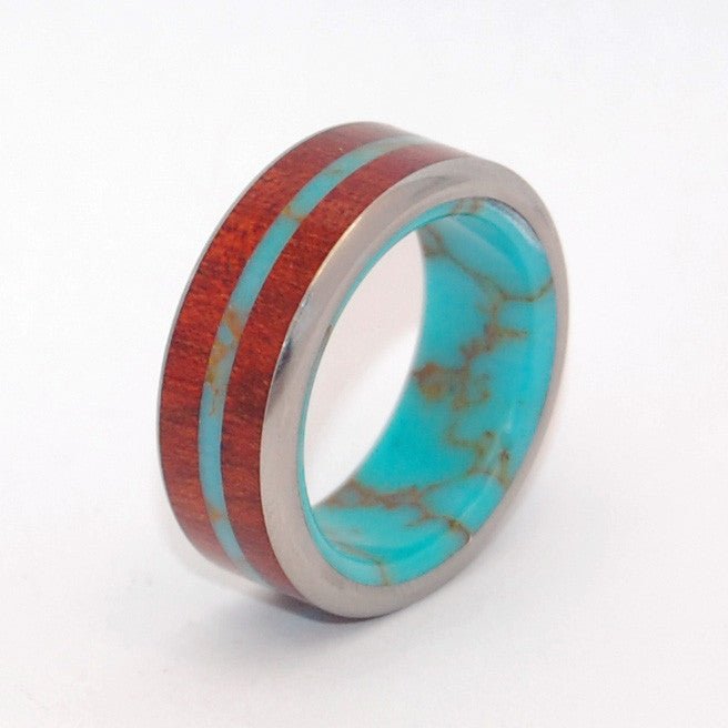 Midst Of The Waters | Men's Tibetan Turquoise, Blood Wood & Titanium Wedding Ring - Minter and Richter Designs