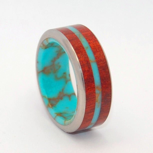 Midst Of The Waters | Men's Tibetan Turquoise, Blood Wood & Titanium Wedding Ring - Minter and Richter Designs