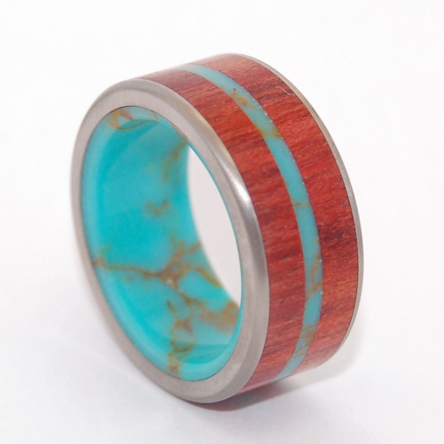 Midst Of The Waters | Men's Tibetan Turquoise, Blood Wood & Titanium Wedding Ring - Minter and Richter Designs