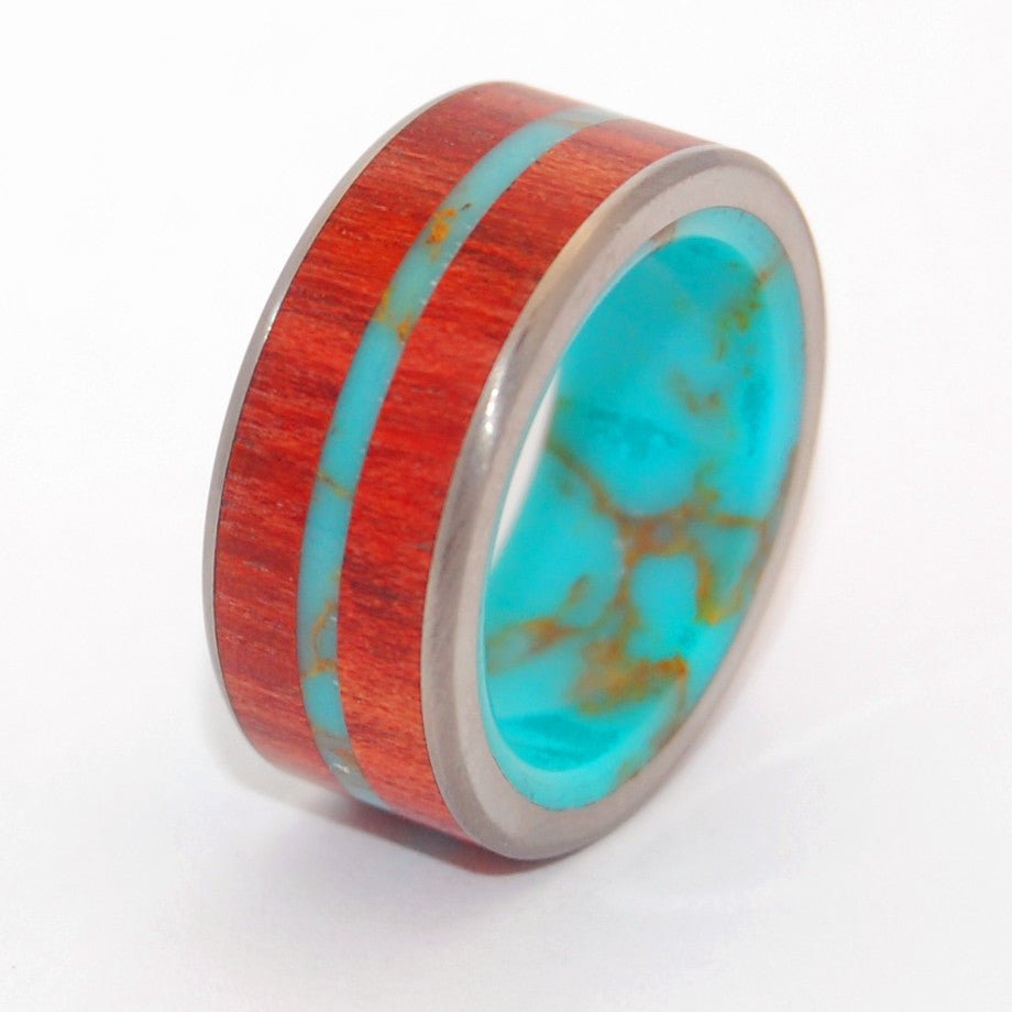 Midst Of The Waters | Men's Tibetan Turquoise, Blood Wood & Titanium Wedding Ring - Minter and Richter Designs