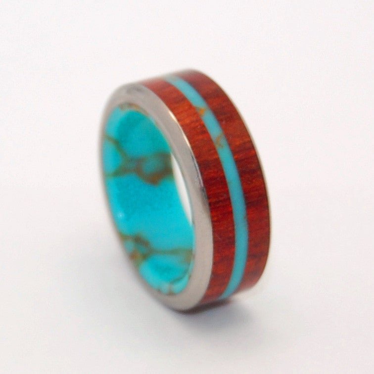Midst Of The Waters | Men's Tibetan Turquoise, Blood Wood & Titanium Wedding Ring - Minter and Richter Designs