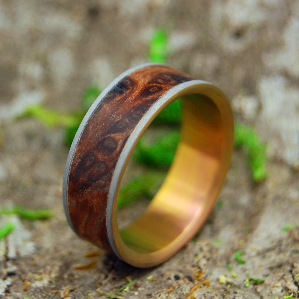 Mighty Sunset | Men's Redwood Burl & Titanium Wedding Ring - Minter and Richter Designs