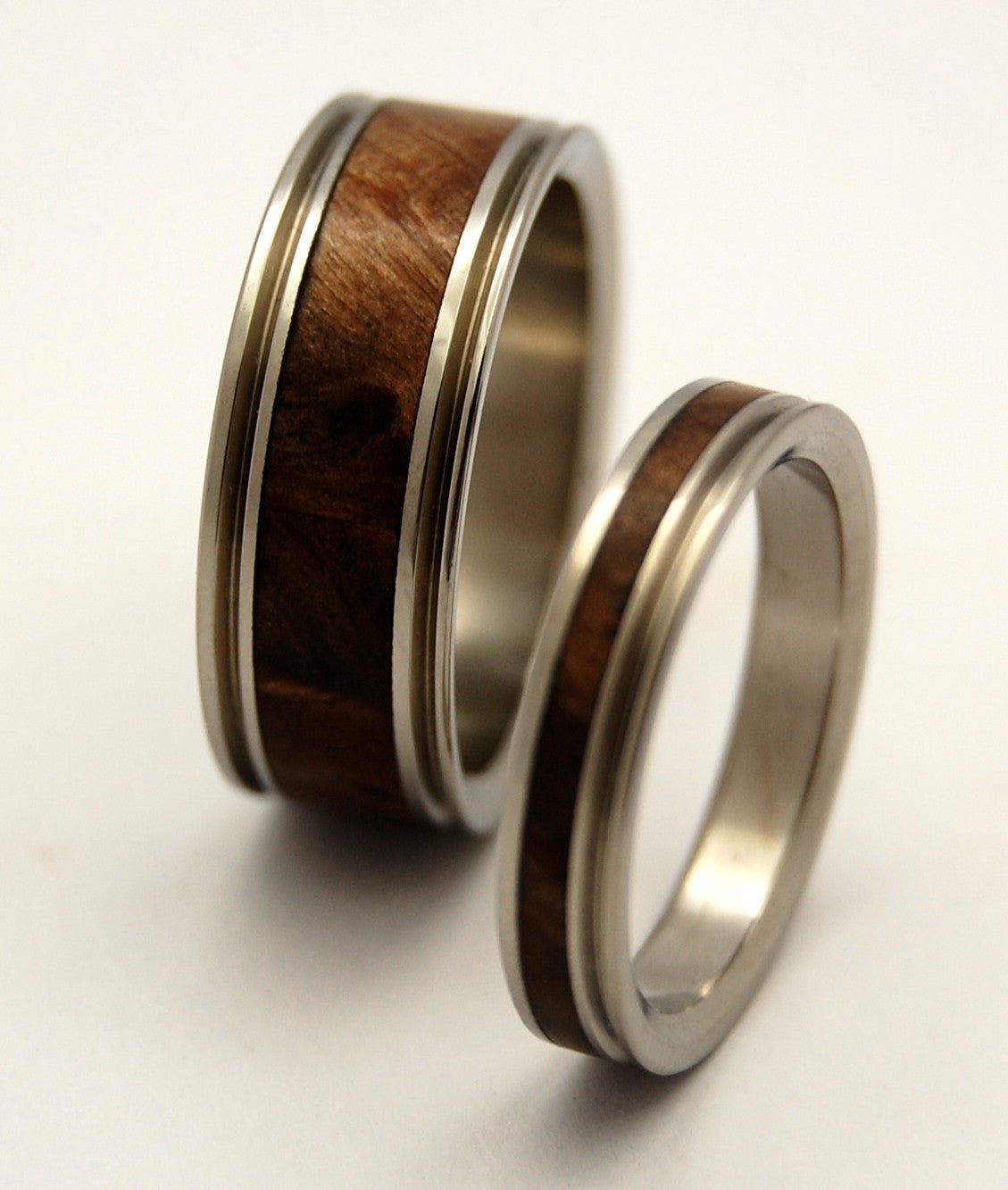Miracles Happen | Dark Maple Wood & Titanium - Unique Wedding Ring Set - Minter and Richter Designs