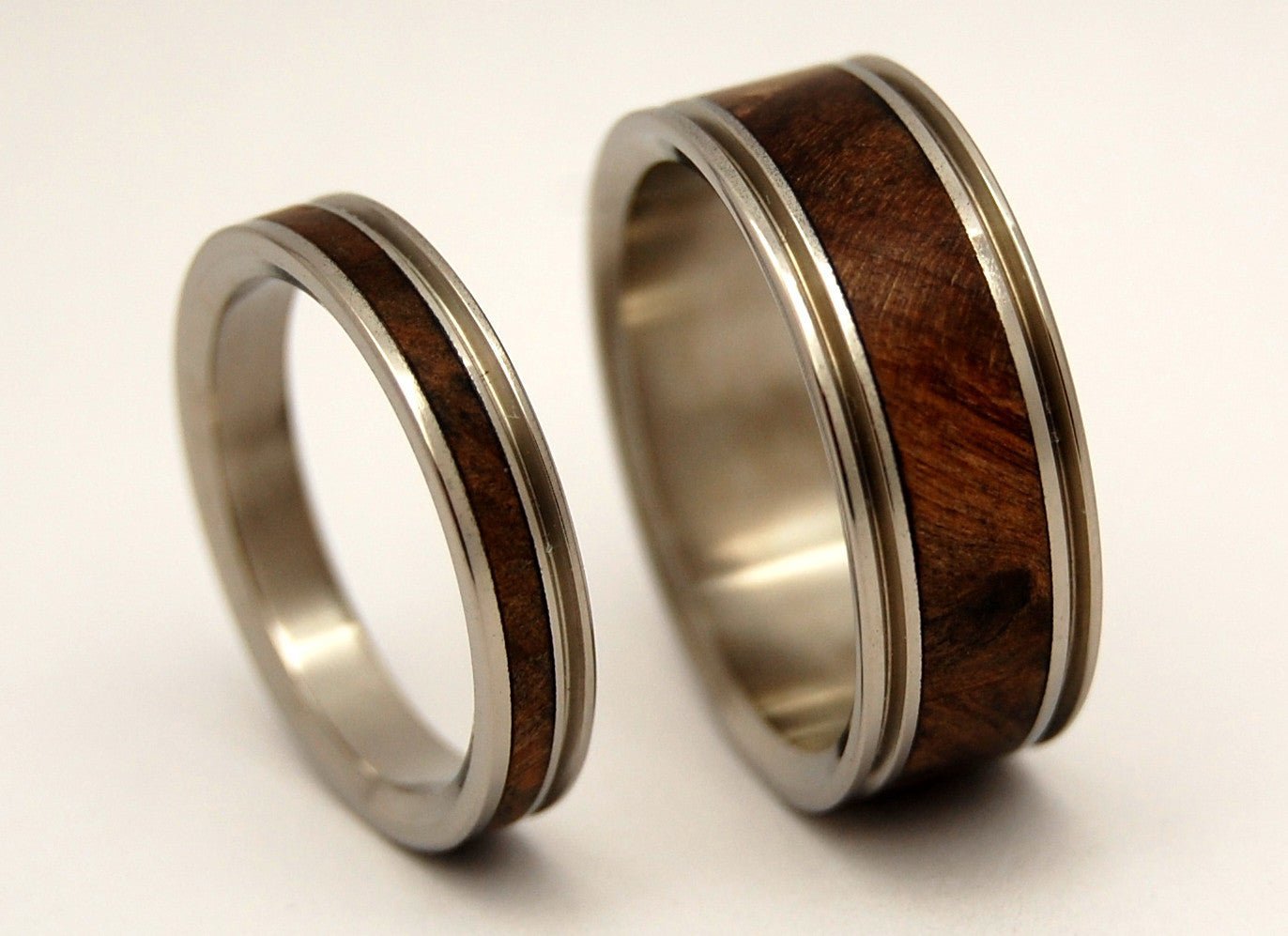 Miracles Happen | Dark Maple Wood & Titanium - Unique Wedding Ring Set - Minter and Richter Designs