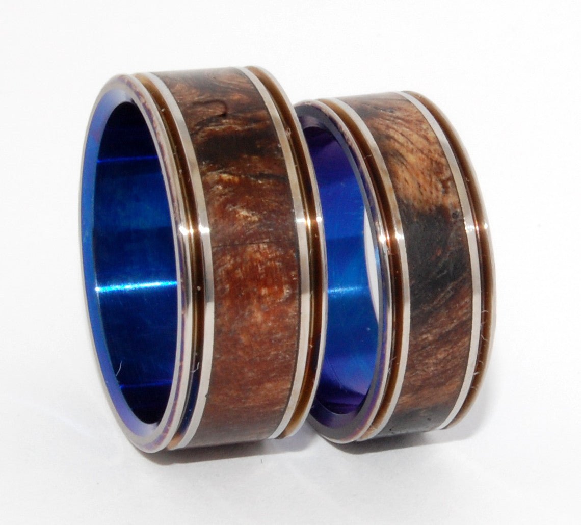 Miracles Happen Twice | Dark Maple Wood & Titanium - Unique Wedding Ring Set - Minter and Richter Designs