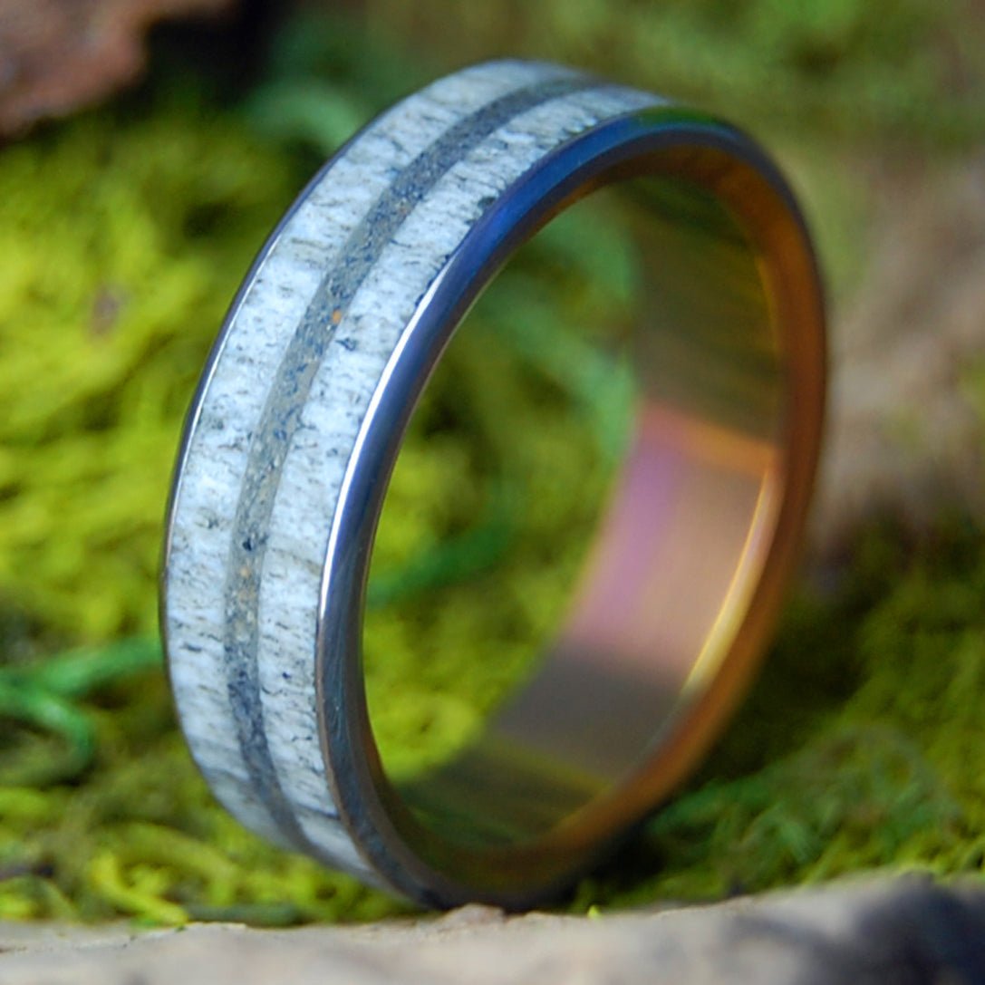 MOOSE IN OGUNQUIT MAINE SUNSET | Men's Beach Sand, Moose Antler & Titanium Wedding Ring - Minter and Richter Designs