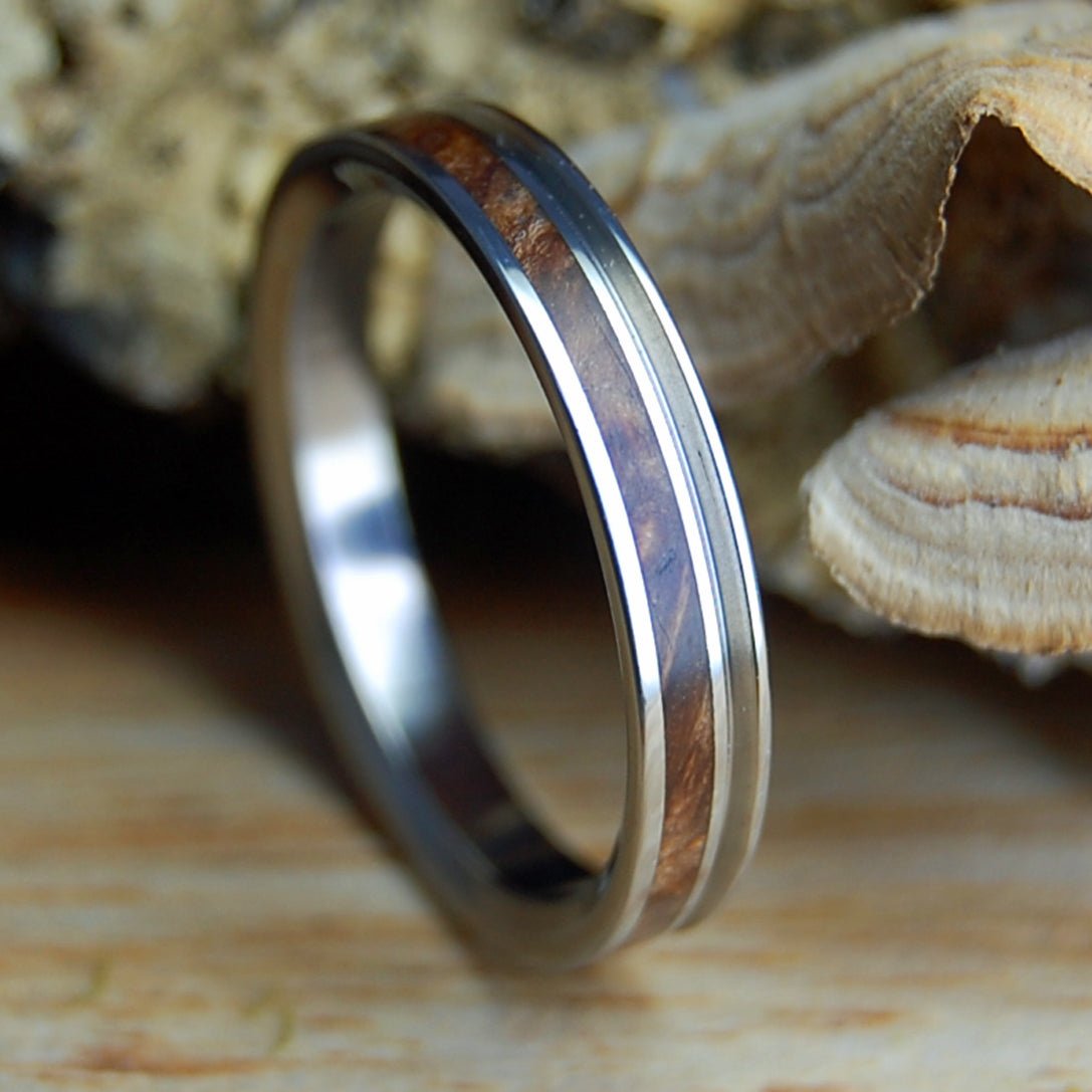NAKED MIRACLES HAPPEN SINGLE PINSTRIPE SLIM | Wood & Titanium Wedding Ring - Minter and Richter Designs