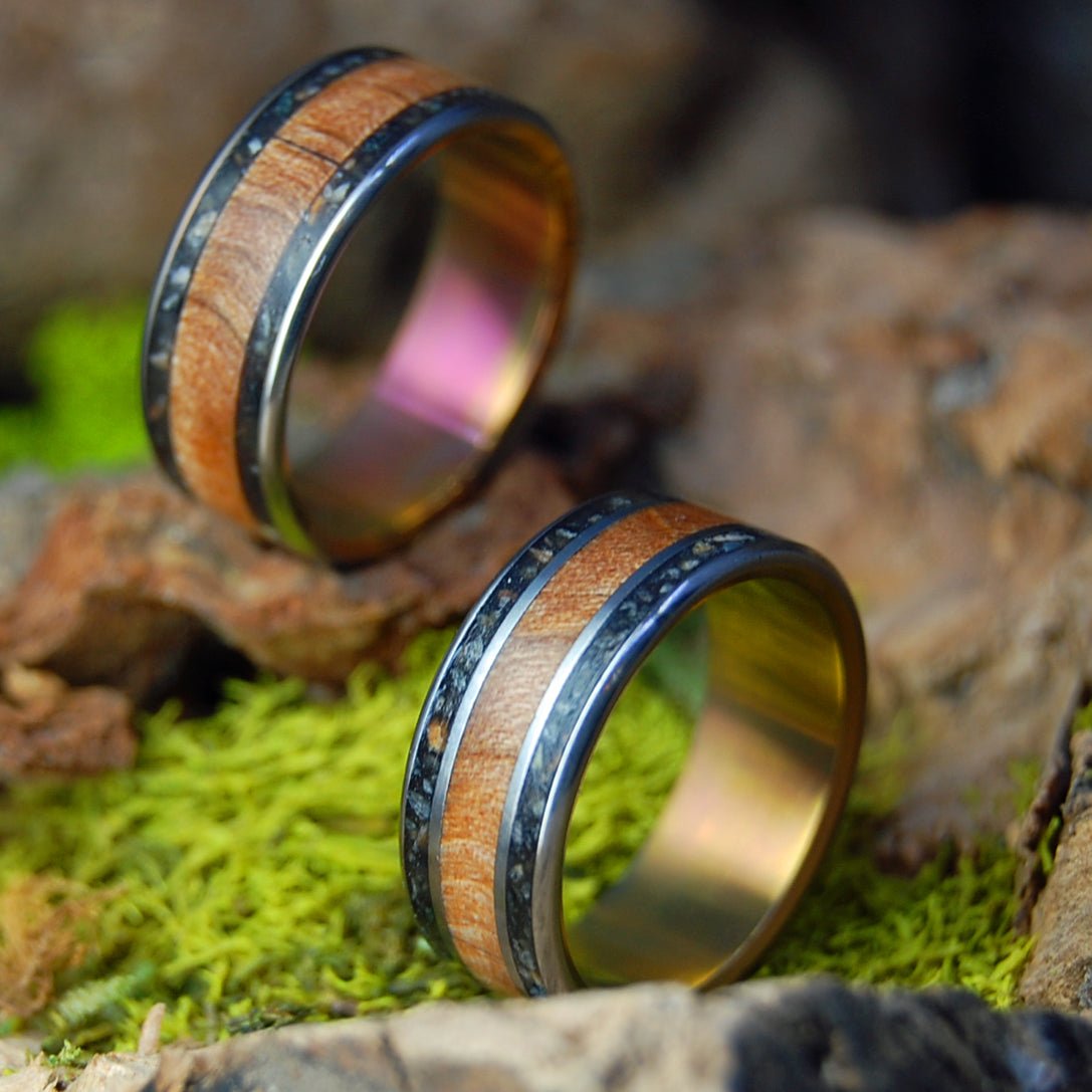 Nathanael Greene Set | Revolutionary War Rocks, New England Sugar Maple & Titanium Wedding Rings - Minter and Richter Designs