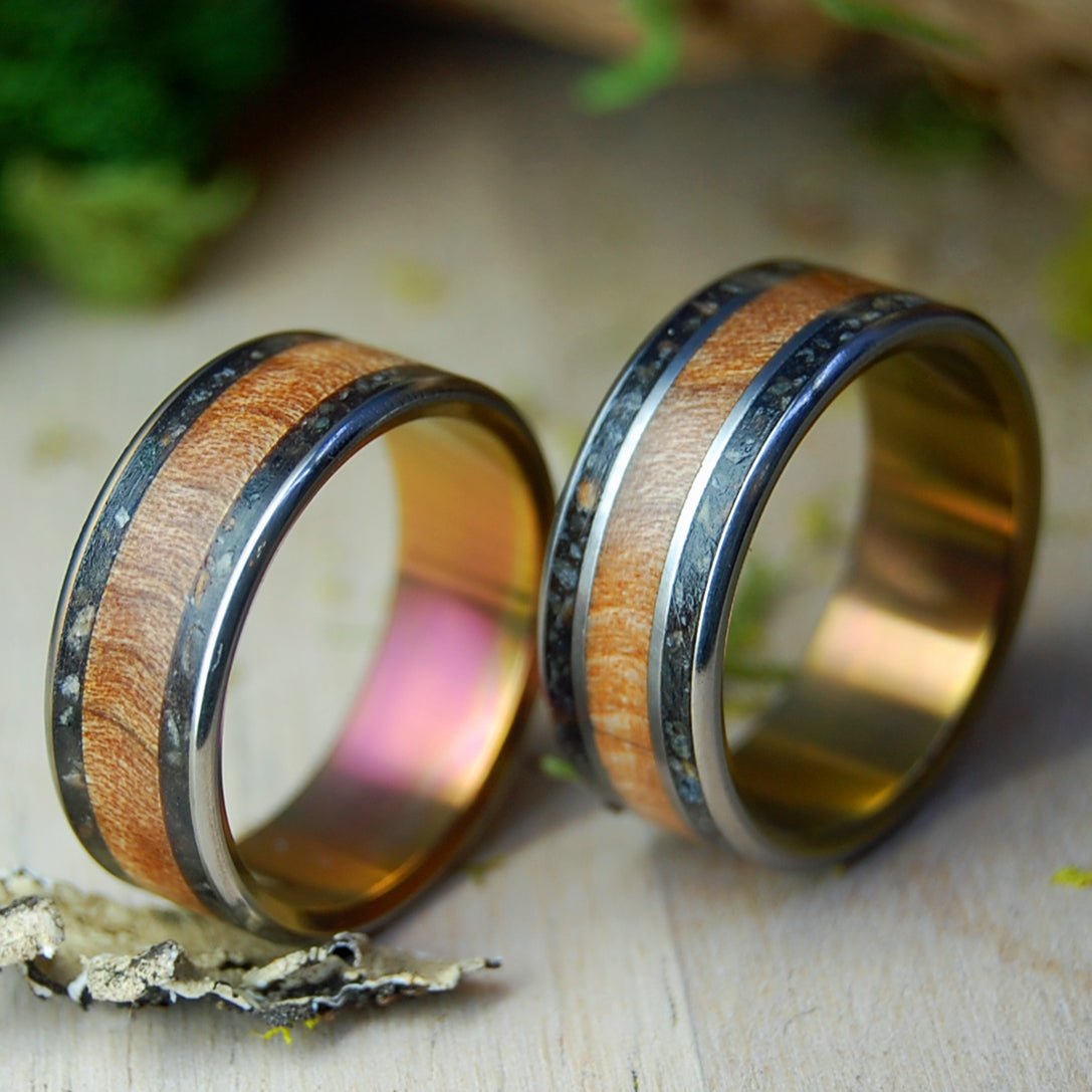 Nathanael Greene Set | Revolutionary War Rocks, New England Sugar Maple & Titanium Wedding Rings - Minter and Richter Designs