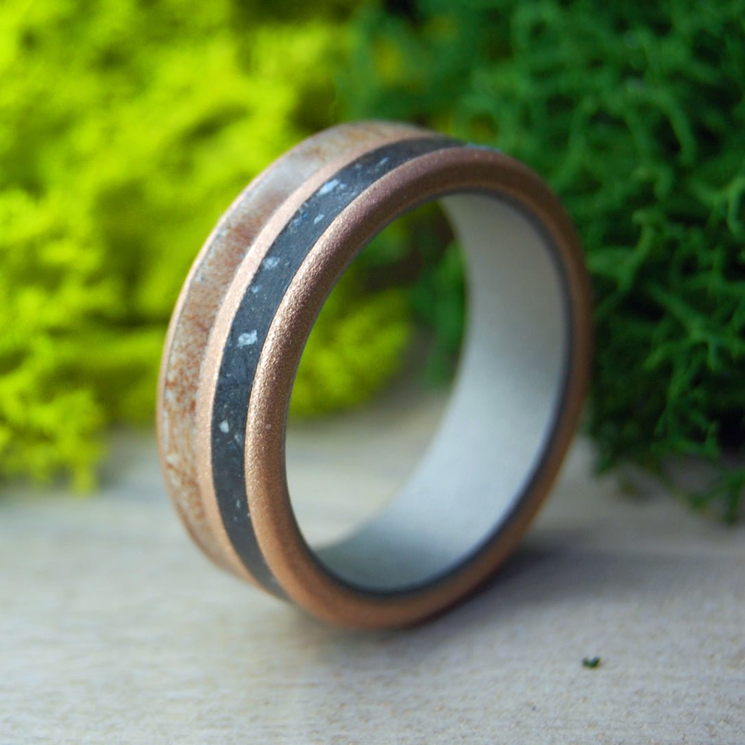 New England Lucky Rocks | Men's Maple Wood, Lake Champlain Lucky Rocks, Titanium & Bronze Wedding Ring - Minter and Richter Designs