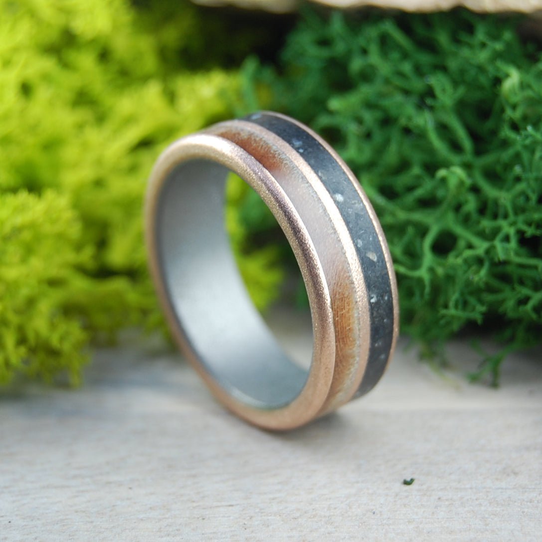 New England Lucky Rocks | Men's Maple Wood, Lake Champlain Lucky Rocks, Titanium & Bronze Wedding Ring - Minter and Richter Designs