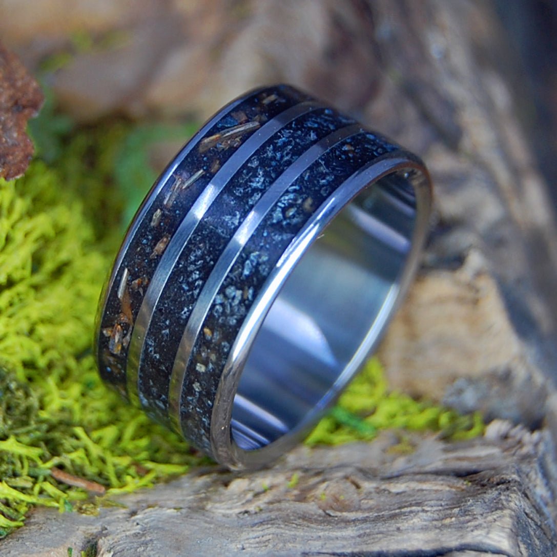 NEW ENGLAND PINES | Pine Needles, Crushed Amethyst, Salisbury MA Sand - Unique Wedding Ring - Minter and Richter Designs