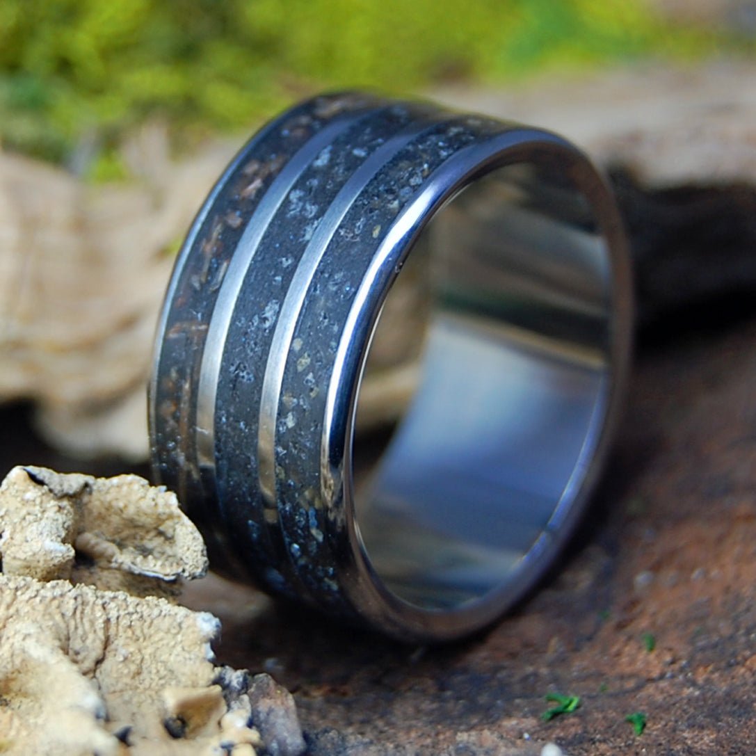 NEW ENGLAND PINES | Pine Needles, Crushed Amethyst, Salisbury MA Sand - Unique Wedding Ring - Minter and Richter Designs