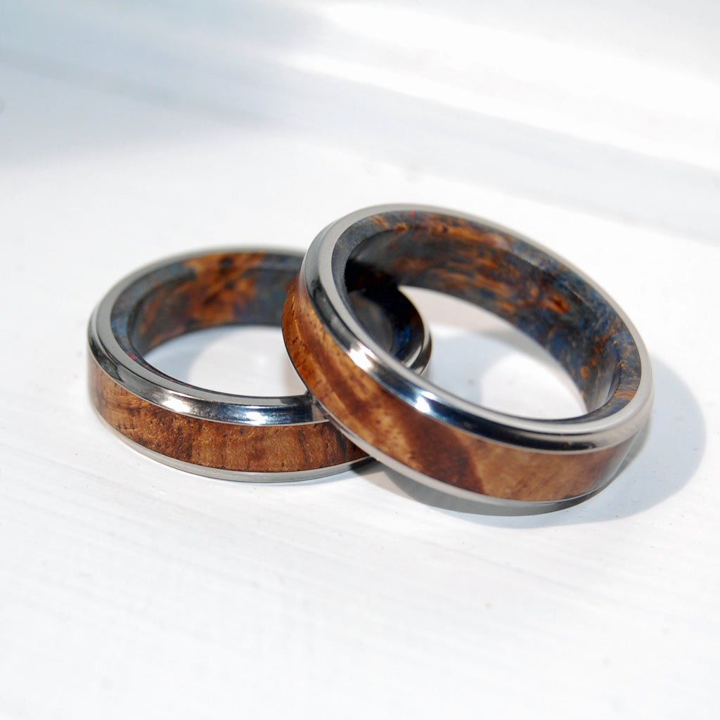 Night Blue | Hawaiian Koa Wood & Titanium - Unique Wedding Ring - Wedding Ring Set - Minter and Richter Designs