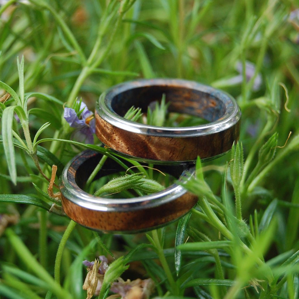 Night Blue | Hawaiian Koa Wood & Titanium - Unique Wedding Ring - Wedding Ring Set - Minter and Richter Designs