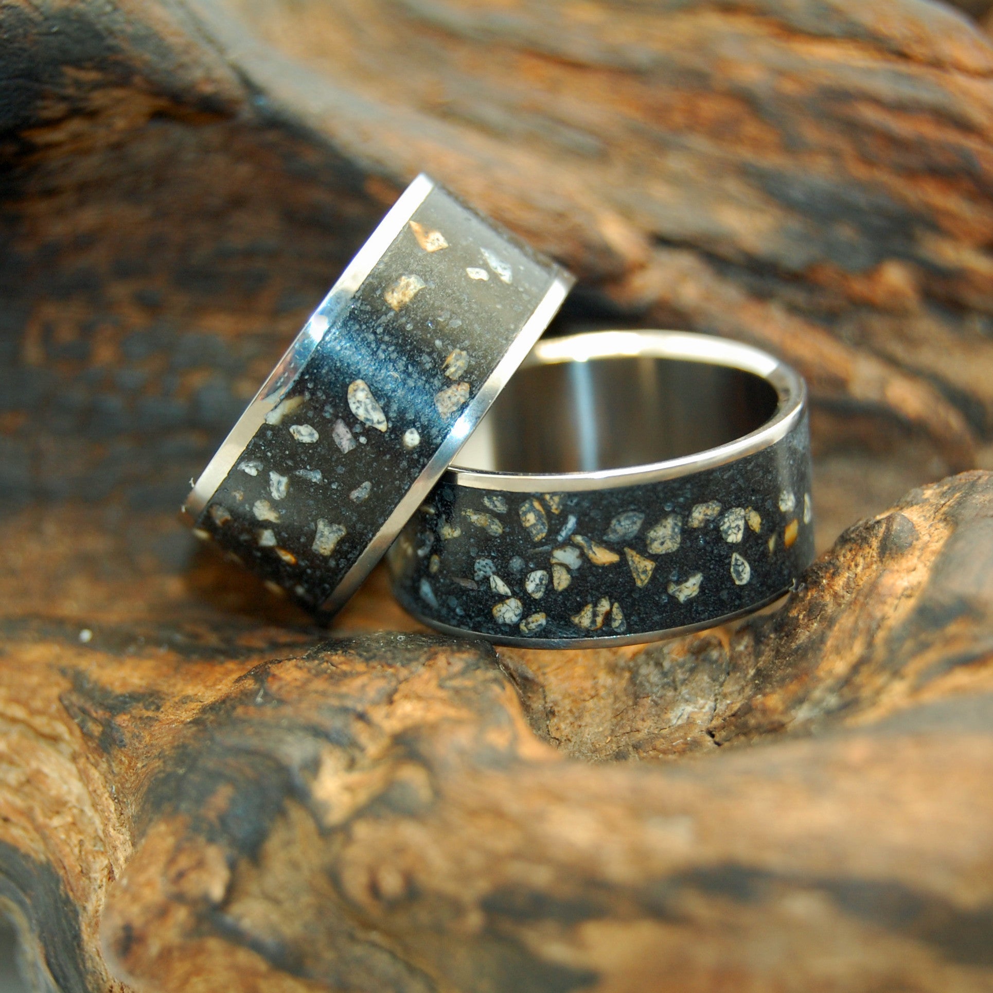 Night Sky | Beach Sand & Titanium Wedding Ring Set - Minter and Richter Designs