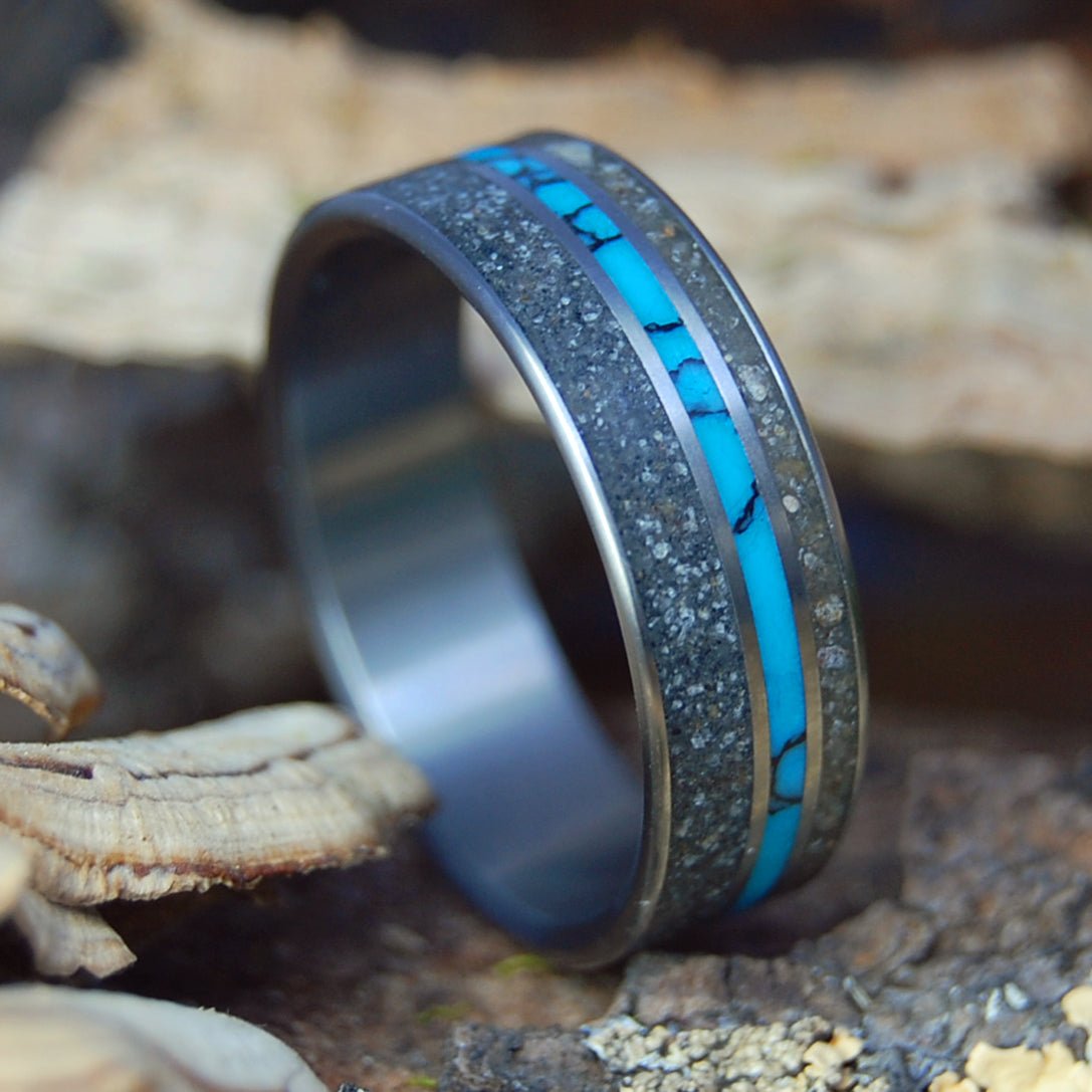 NORTH CAROLINA SHORE | Men's Beach Sand, Turquoise & Titanium Wedding Ring - Minter and Richter Designs