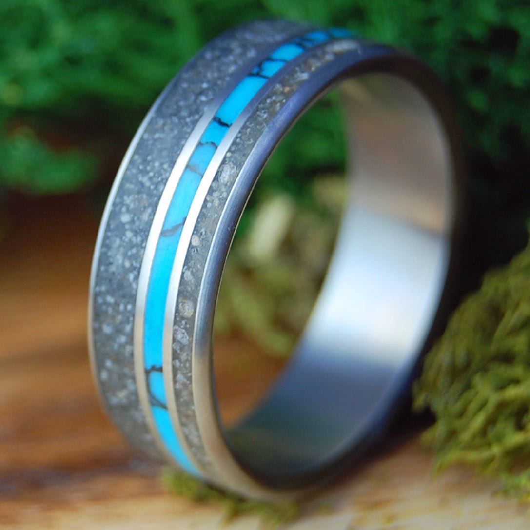NORTH CAROLINA SHORE | Men's Beach Sand, Turquoise & Titanium Wedding Ring - Minter and Richter Designs