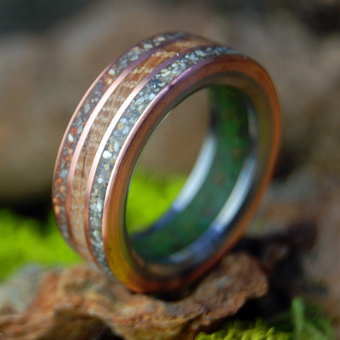 NY Yankees & Whiskey | Men's Marijuana, NY Yankees Dirt, Whiskey Barrel, Copper & Titanium Wedding Ring - Minter and Richter Designs