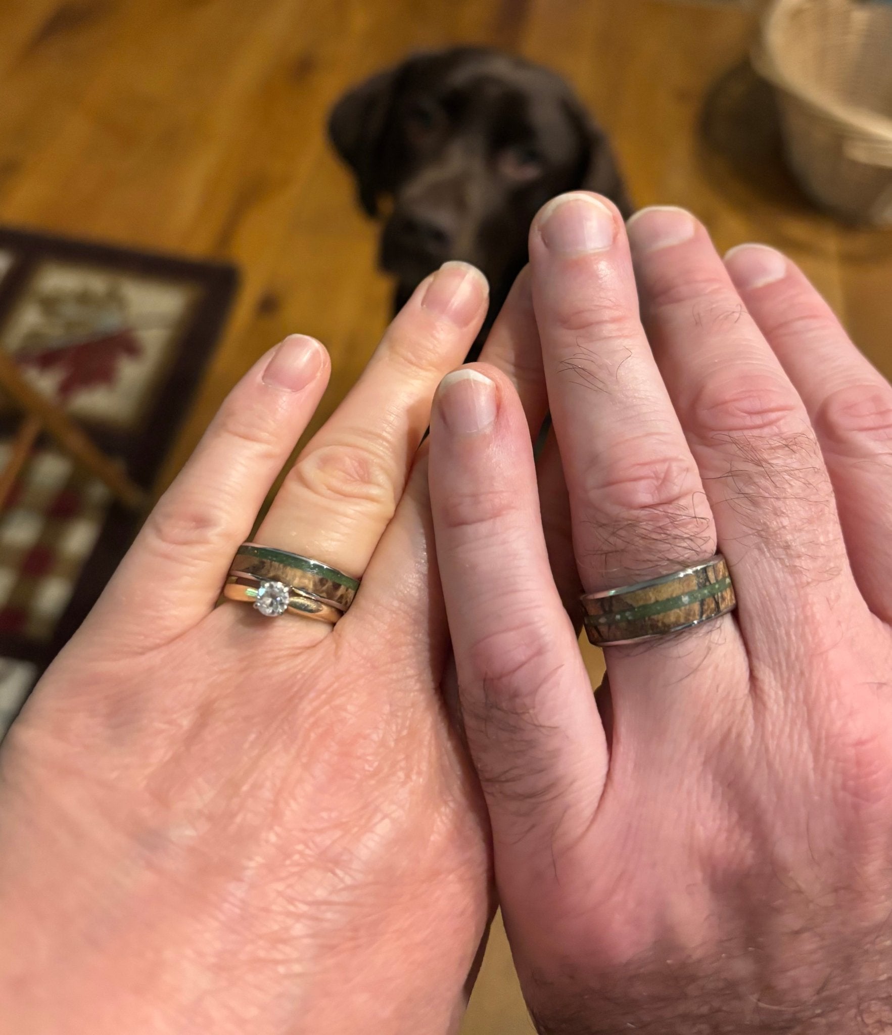 OGUNQUIT ACADIA GOLD TRIPLE | Beach Sand & Gold & Spalted Maple Wood - Unique Wedding Ring - Minter and Richter Designs