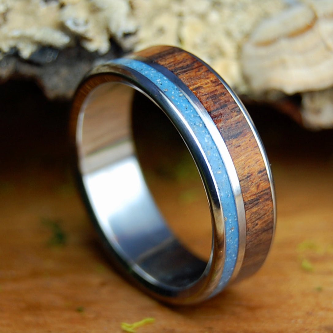 OH BOYA LA JOLLA | Men's Desert IronWood, La Jolla CA Beach Sand & Titanium Wedding Ring - Minter and Richter Designs