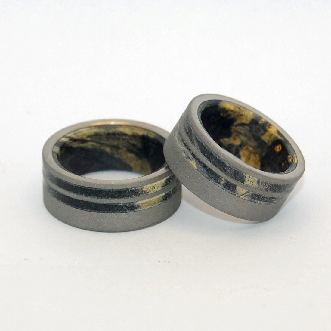 Onyx | Black Box Elder Wood & Sandblasted Titanium - Handcrafted Wooden Wedding Ring Set - Minter and Richter Designs