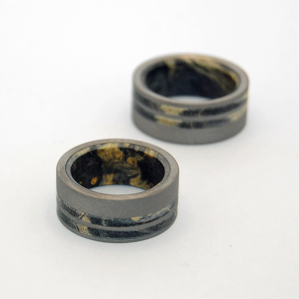Onyx | Black Box Elder Wood & Sandblasted Titanium - Handcrafted Wooden Wedding Ring Set - Minter and Richter Designs
