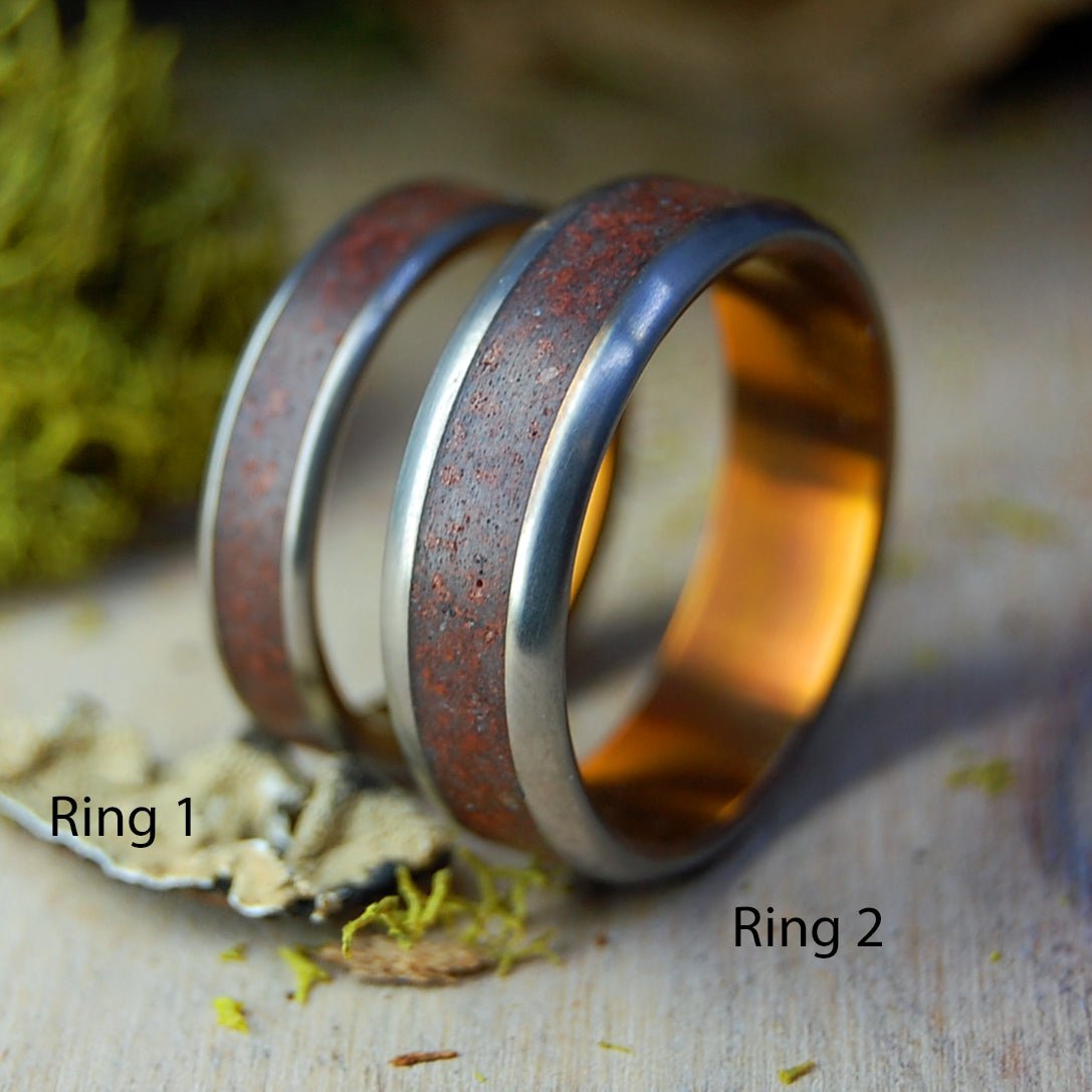 Oregon Red Lava Set | Mens' & Women's Oregon Red Lava & Titanium Wedding Rings - Minter and Richter Designs