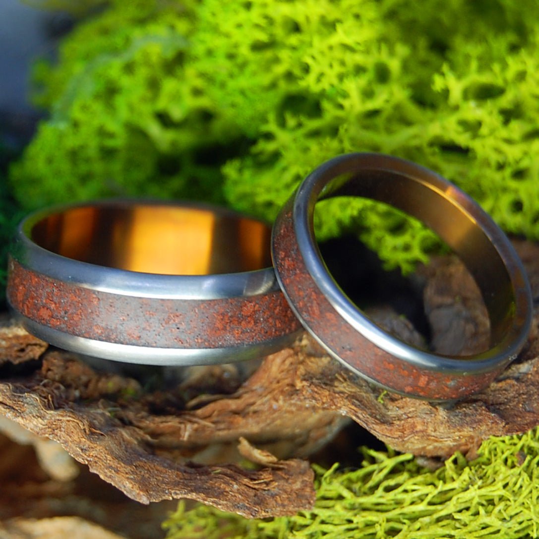 Oregon Red Lava Set | Mens' & Women's Oregon Red Lava & Titanium Wedding Rings - Minter and Richter Designs