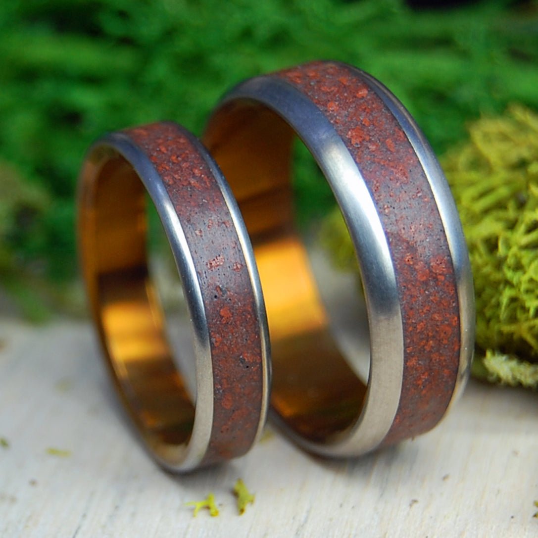 Oregon Red Lava Set | Mens' & Women's Oregon Red Lava & Titanium Wedding Rings - Minter and Richter Designs