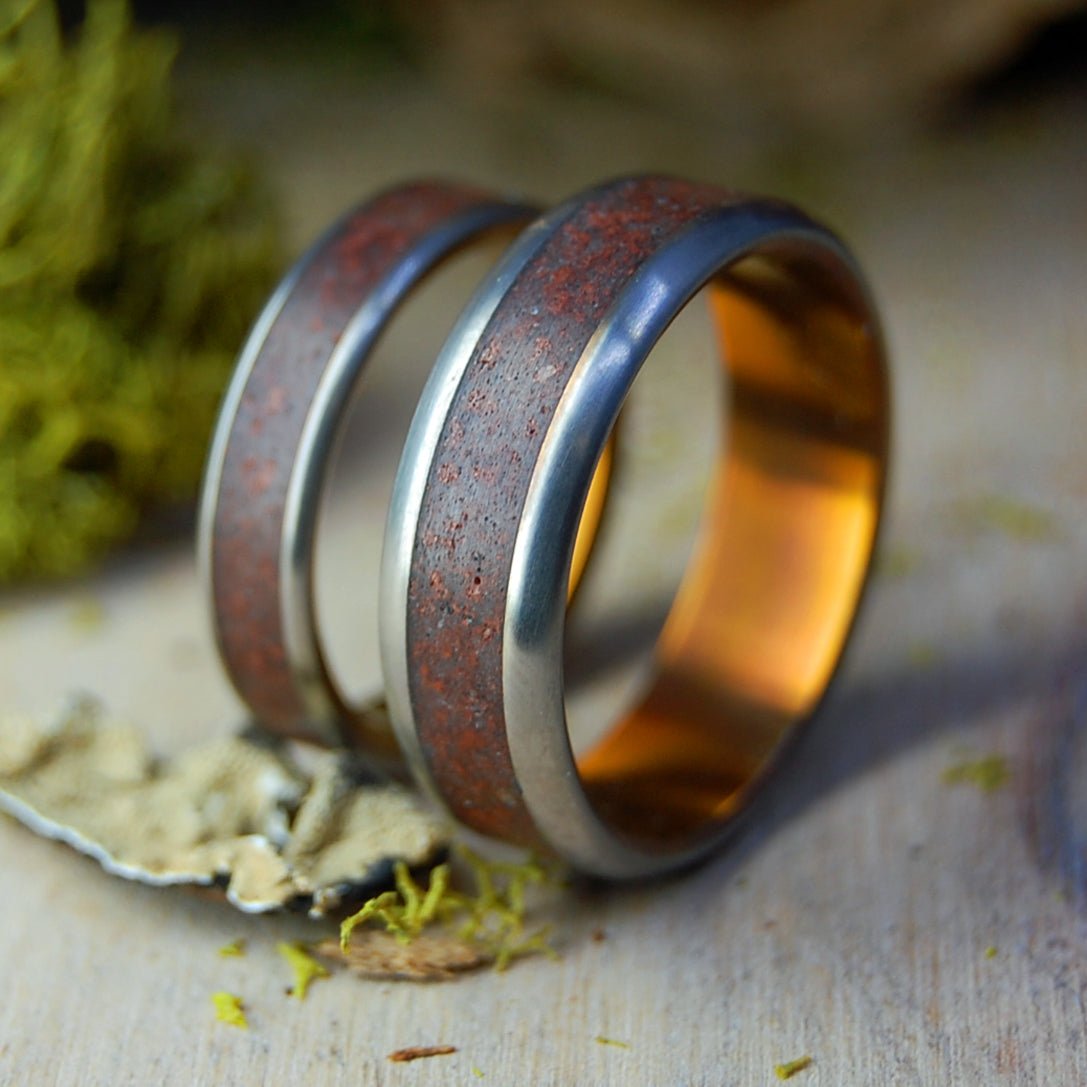 Oregon Red Lava Set | Mens' & Women's Oregon Red Lava & Titanium Wedding Rings - Minter and Richter Designs