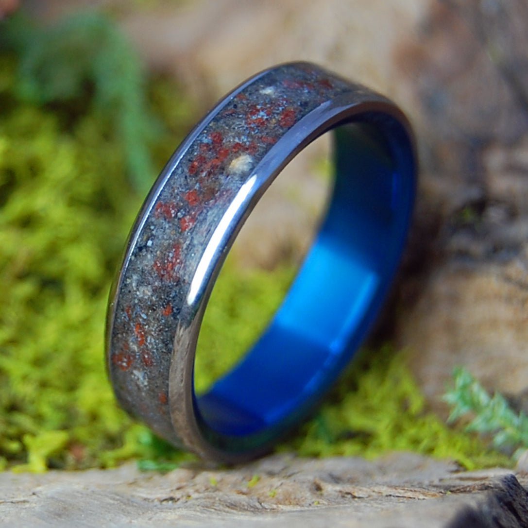 OREGON TO BANFF | Banff, CA Rocks, Red Oregon Lava & Astoria Oregon Sand & Titanium Wedding Ring - Minter and Richter Designs